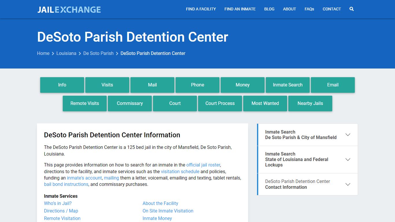 DeSoto Parish Detention Center, LA Inmate Search, Information
